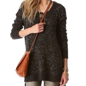 Free People Jeepster Honeycomb Sweater Charcoal Gray Black Textured Small